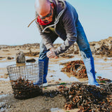 Ben cutting seaweed on the beach