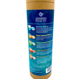 Reverse of five tin gift box showing list of contents