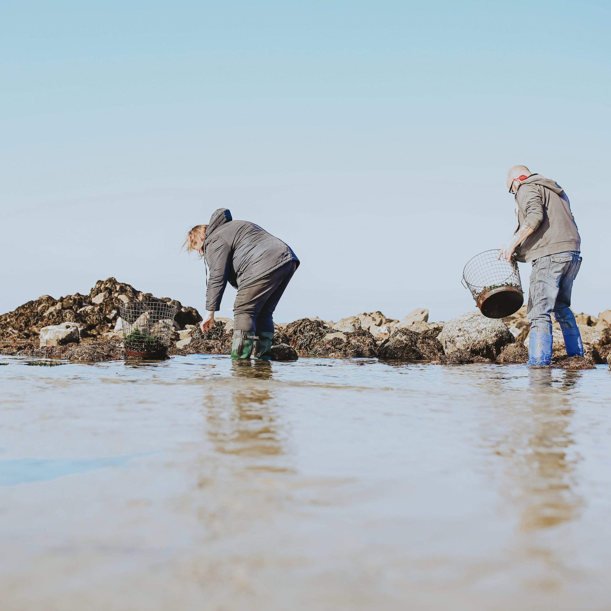 Naomi and Ben collecting seaweed from the beach 
